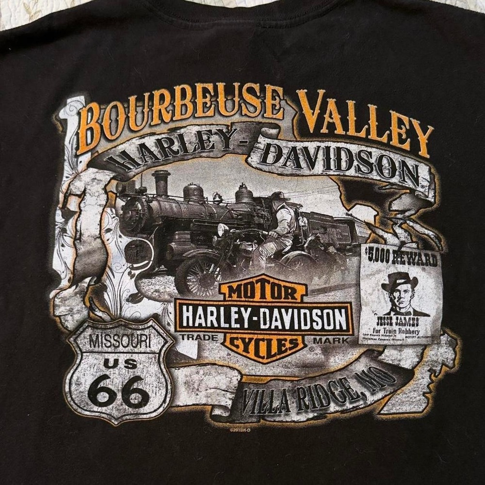 Harley Davidson Route 66 Outlaws Pocket Graphic Tee Black Biker Mens XL Missouri